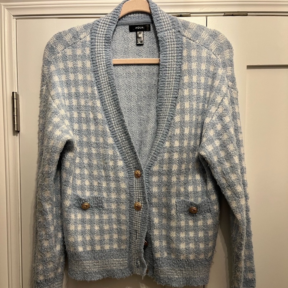 Aqua Gingham Sweater